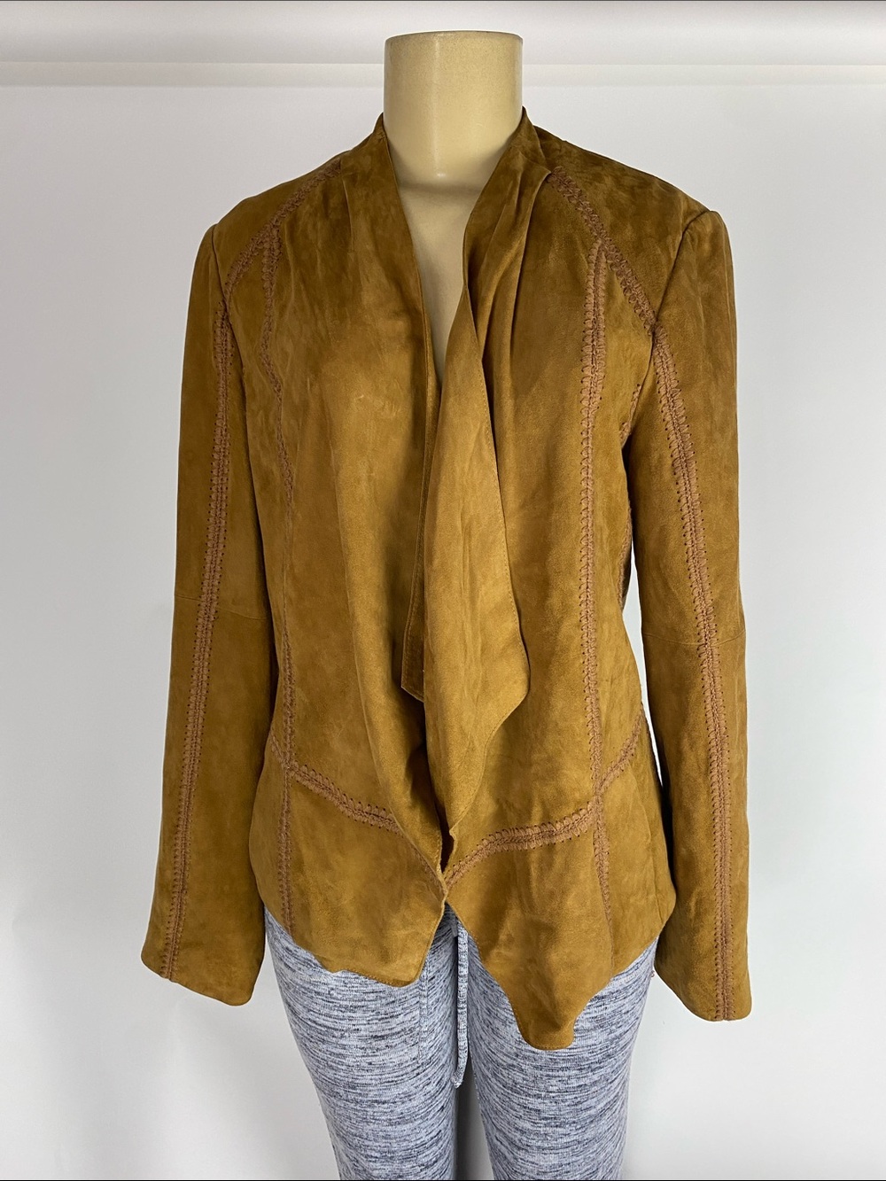 Vince draped suede jacket features a stylish open front Women’s Size L